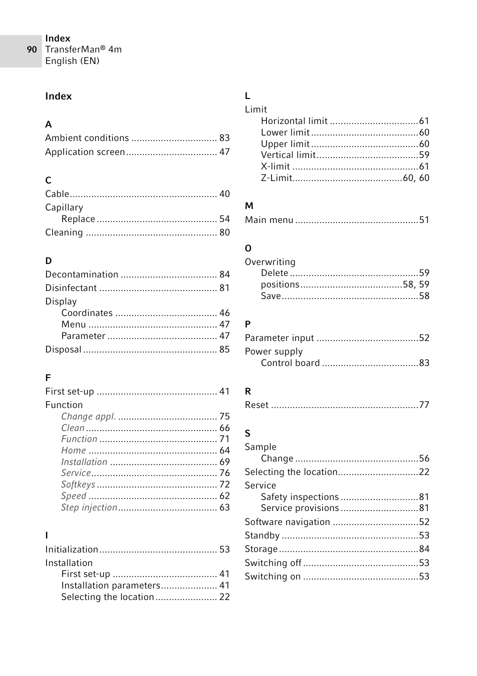 Index | Eppendorf TransferMan4 m User Manual | Page 90 / 96