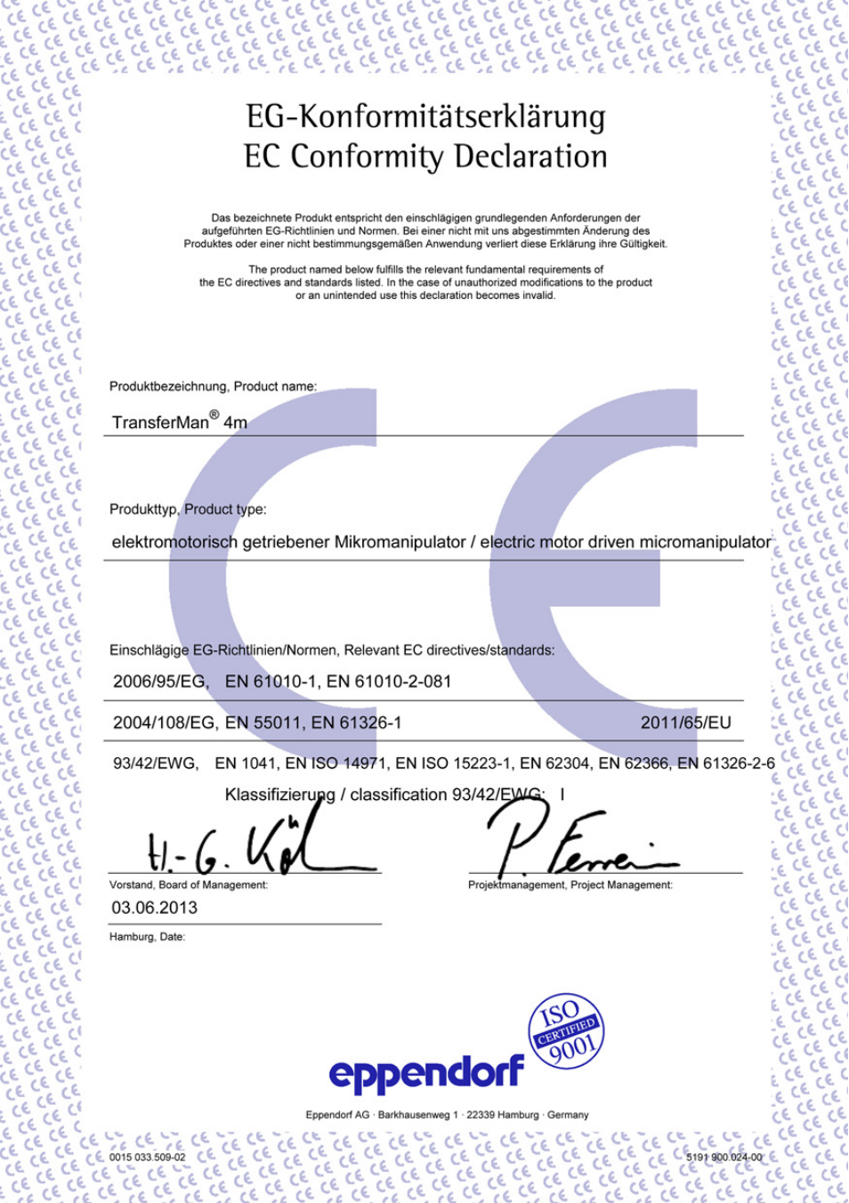 Ec conformity declaration | Eppendorf TransferMan4 m User Manual | Page 93 / 96