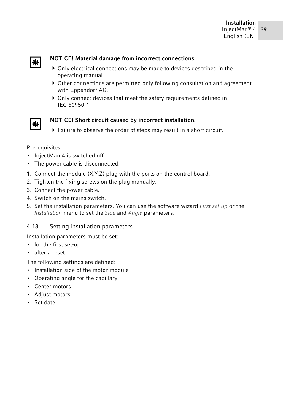 13 setting installation parameters | Eppendorf InjectMan 4 User Manual | Page 39 / 100