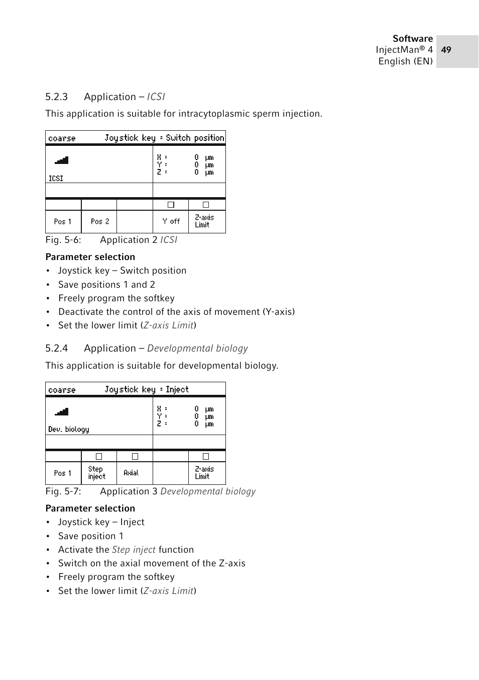 3 application – icsi, 4 application – developmental biology | Eppendorf InjectMan 4 User Manual | Page 49 / 100