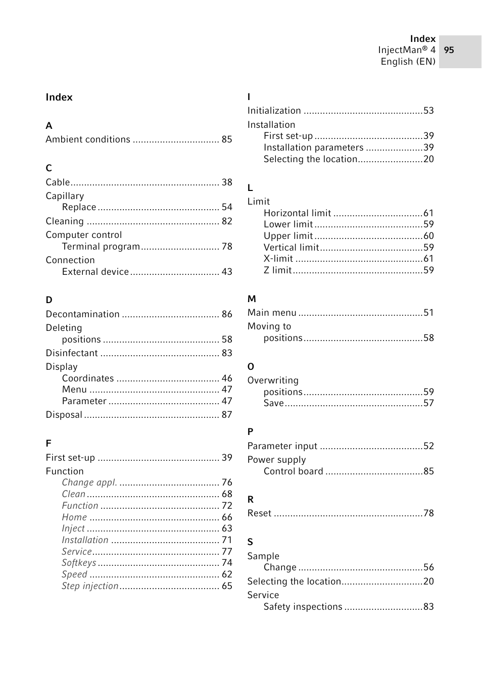 Index | Eppendorf InjectMan 4 User Manual | Page 95 / 100