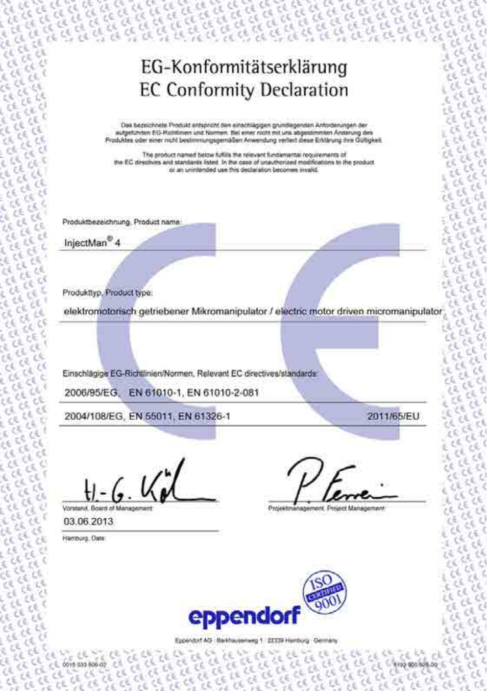 Ec conformity declarration | Eppendorf InjectMan 4 User Manual | Page 97 / 100