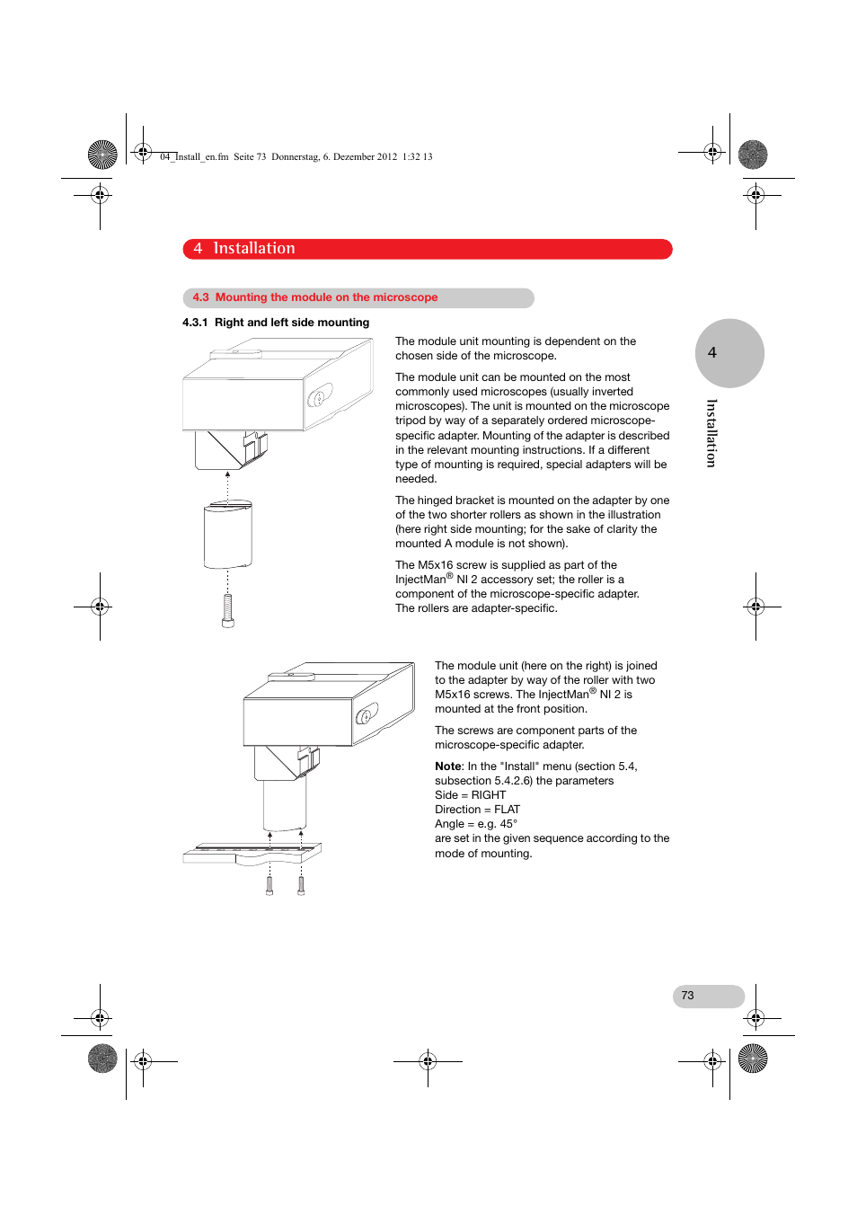 4 installation | Eppendorf InjectMan NI 2 User Manual | Page 20 / 60