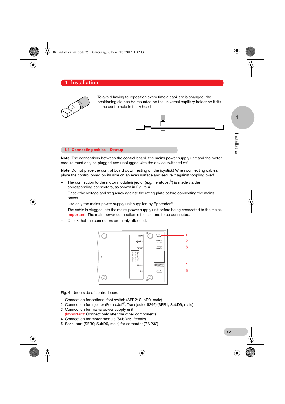 4 installation, Installation | Eppendorf InjectMan NI 2 User Manual | Page 22 / 60