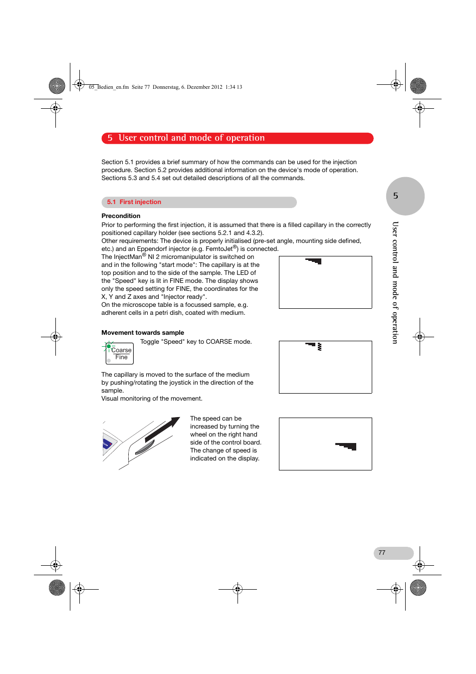 05_bedien_en.fm, Coarse 7500, 5 user control and mode of operation 5 | User control and mode of operation | Eppendorf InjectMan NI 2 User Manual | Page 24 / 60
