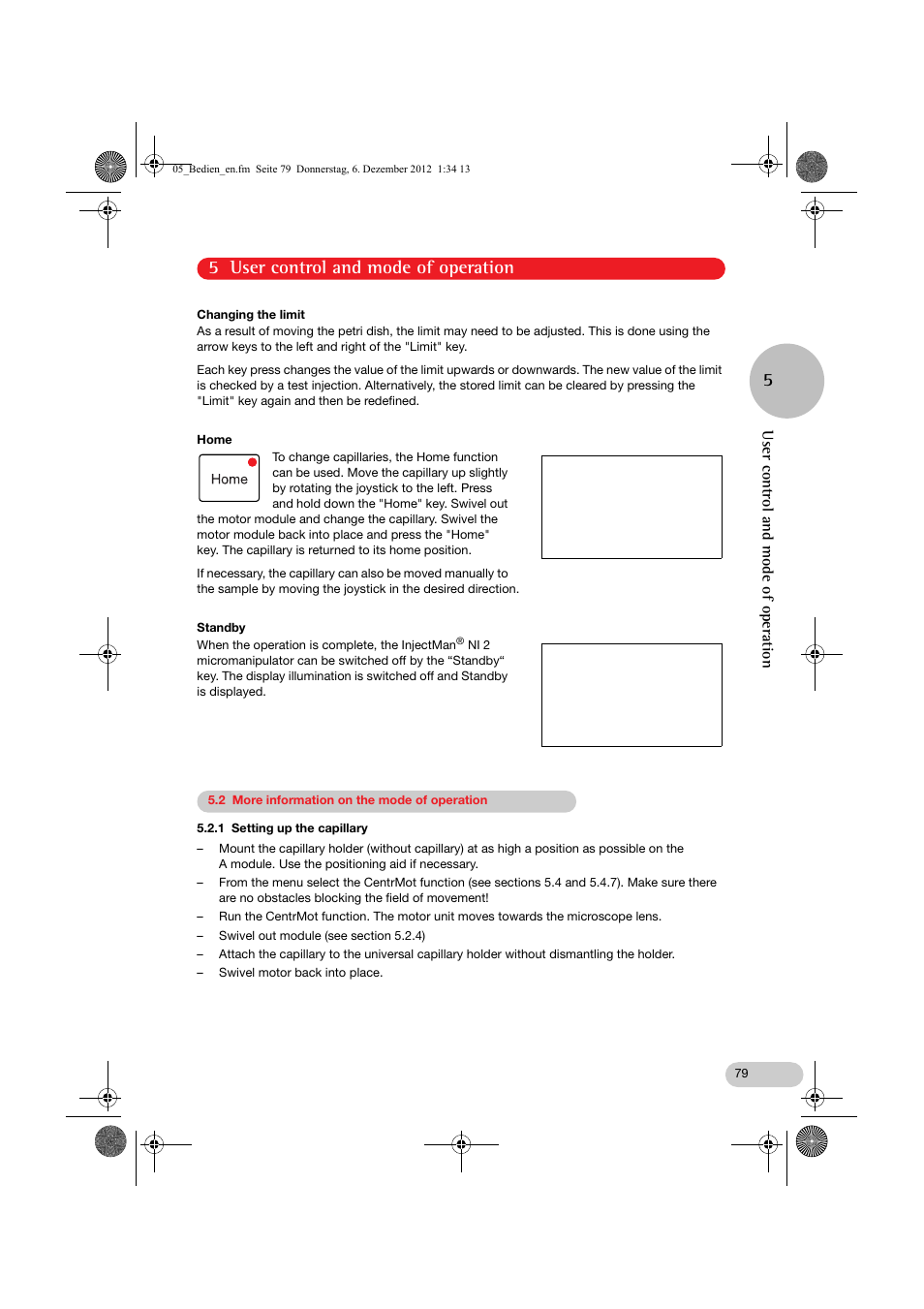 Home standby, 5 user control and mode of operation 5 | Eppendorf InjectMan NI 2 User Manual | Page 26 / 60