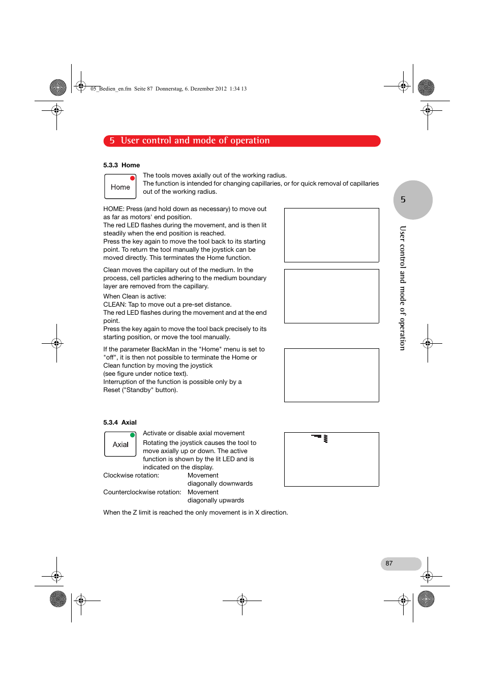 Home, Clean, 5 user control and mode of operation 5 | Eppendorf InjectMan NI 2 User Manual | Page 34 / 60