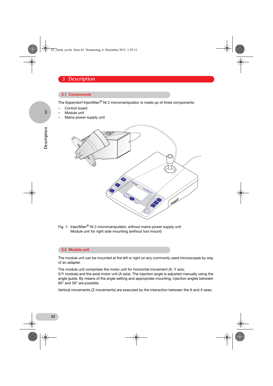 03_gerät_en.fm, 3 description 3, Description | Eppendorf InjectMan NI 2 User Manual | Page 9 / 60