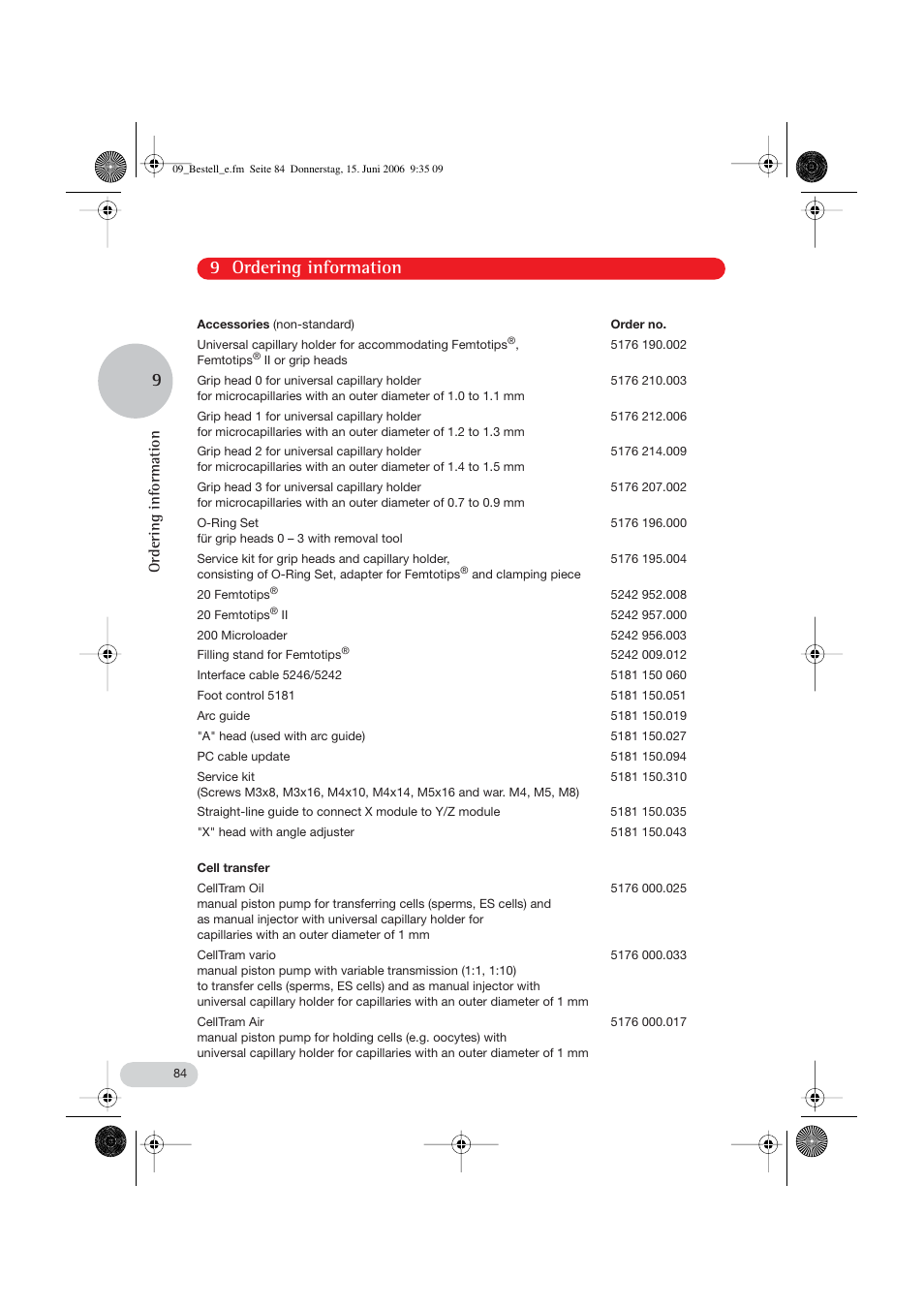 9 ordering information 9, Ordering information | Eppendorf PatchMan NP 2 User Manual | Page 39 / 53