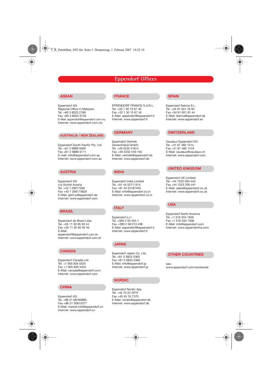 Eppendorf offices | Eppendorf PatchMan NP 2 User Manual | Page 52 / 53