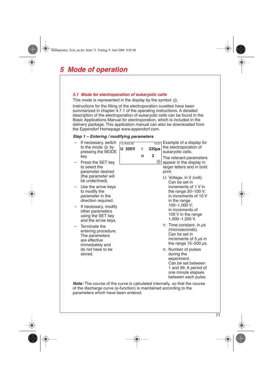 5 mode of operation | Eppendorf Multiporator User Manual | Page 29 / 49