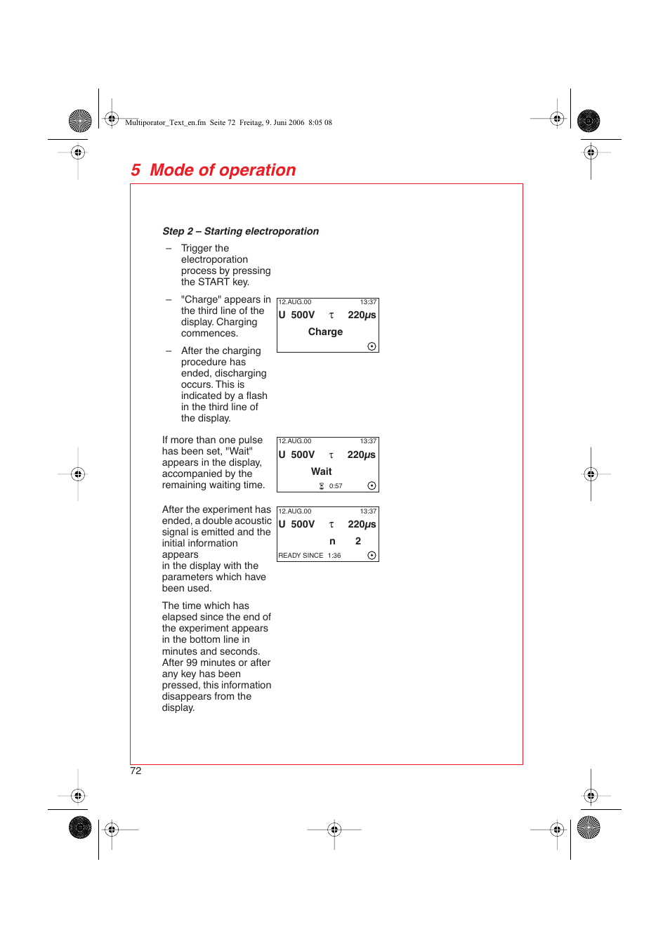 5 mode of operation | Eppendorf Multiporator User Manual | Page 30 / 49