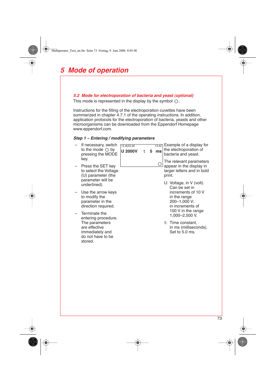 5 mode of operation | Eppendorf Multiporator User Manual | Page 31 / 49