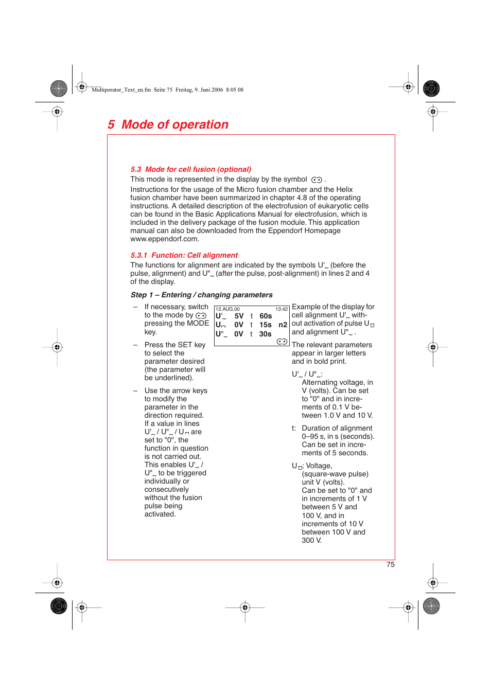 5 mode of operation | Eppendorf Multiporator User Manual | Page 33 / 49