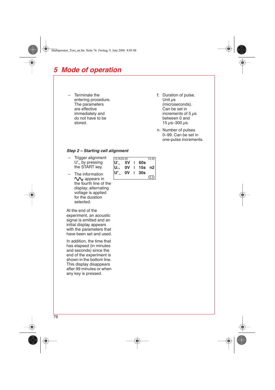 5 mode of operation | Eppendorf Multiporator User Manual | Page 34 / 49