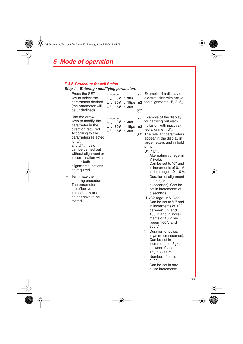 5 mode of operation | Eppendorf Multiporator User Manual | Page 35 / 49