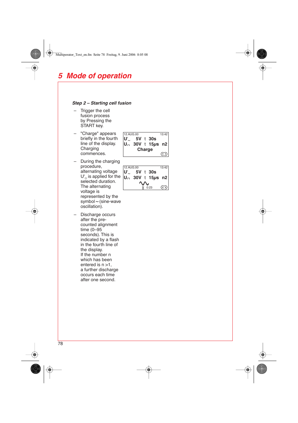 5 mode of operation | Eppendorf Multiporator User Manual | Page 36 / 49
