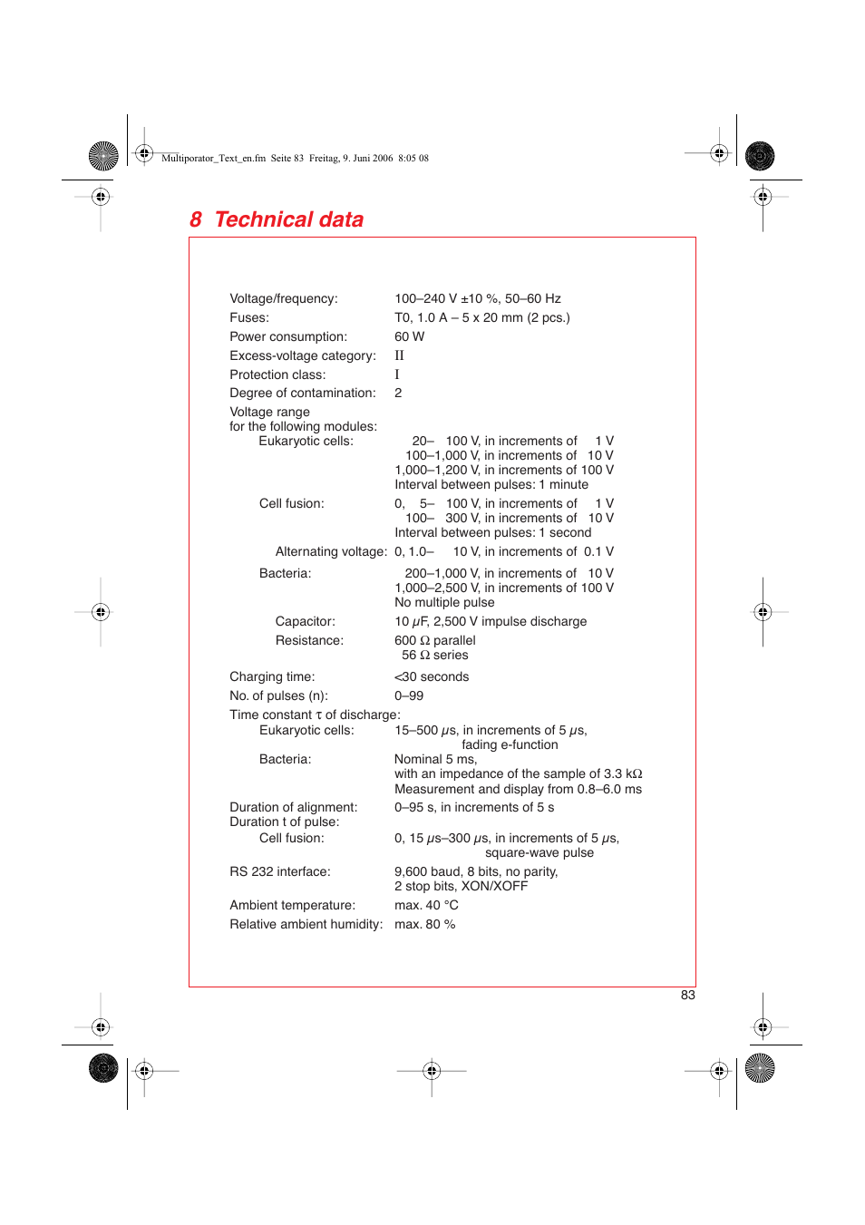 8 technical data | Eppendorf Multiporator User Manual | Page 41 / 49