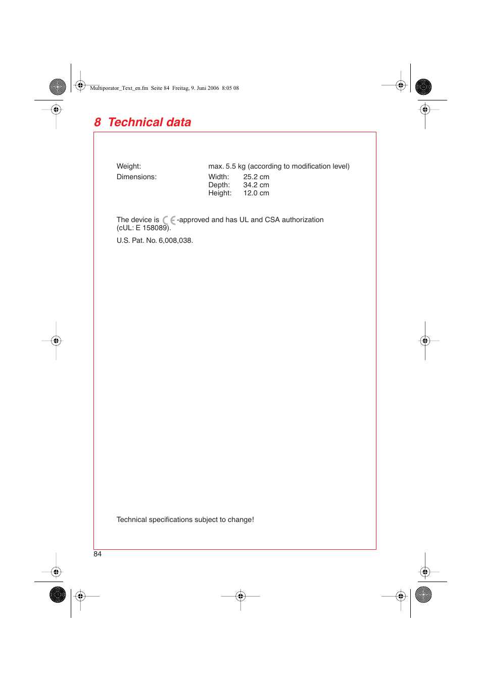 8 technical data | Eppendorf Multiporator User Manual | Page 42 / 49