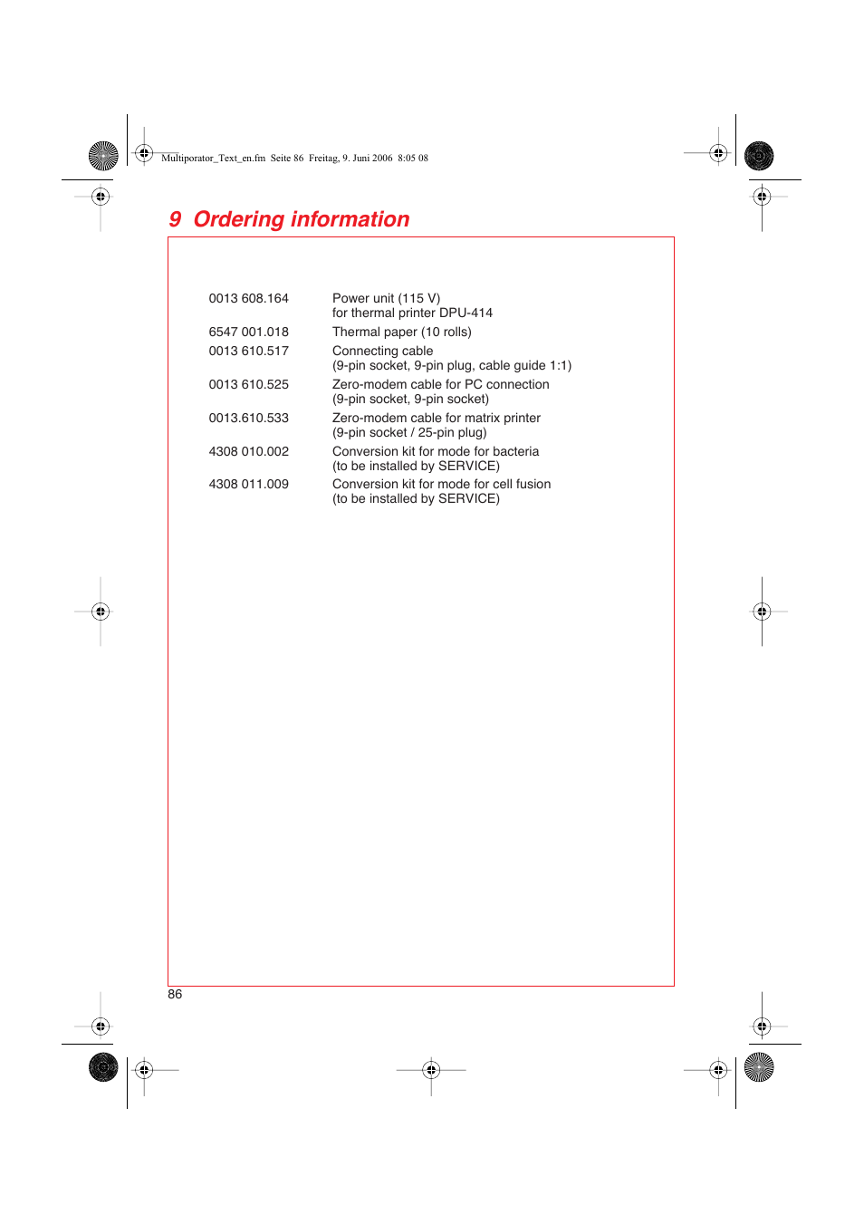 9 ordering information | Eppendorf Multiporator User Manual | Page 44 / 49