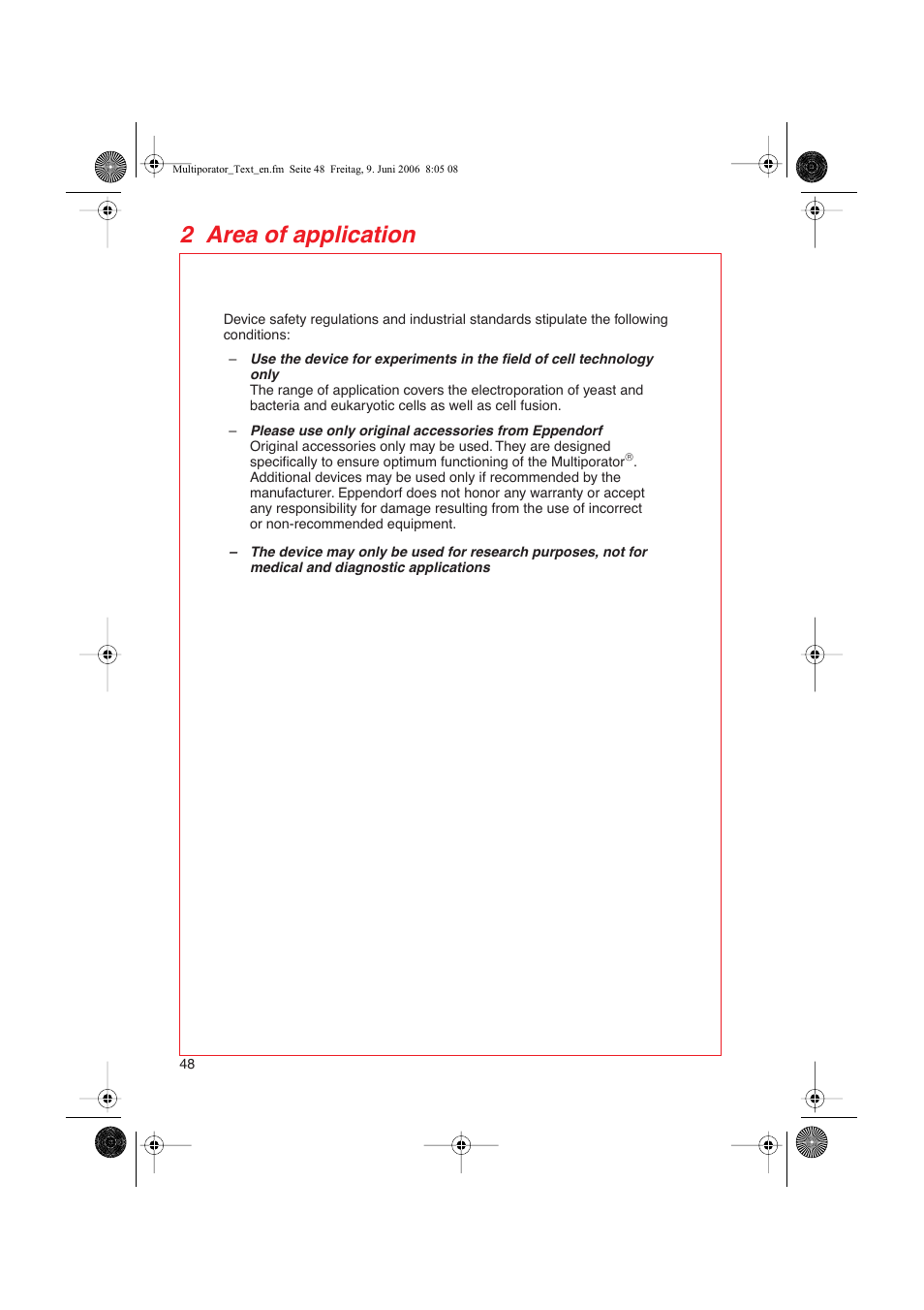 2 area of application | Eppendorf Multiporator User Manual | Page 6 / 49