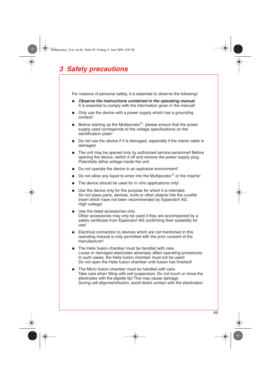 3 safety precautions | Eppendorf Multiporator User Manual | Page 7 / 49