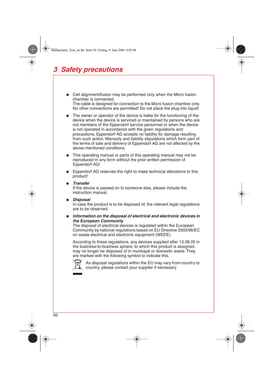 3 safety precautions | Eppendorf Multiporator User Manual | Page 8 / 49