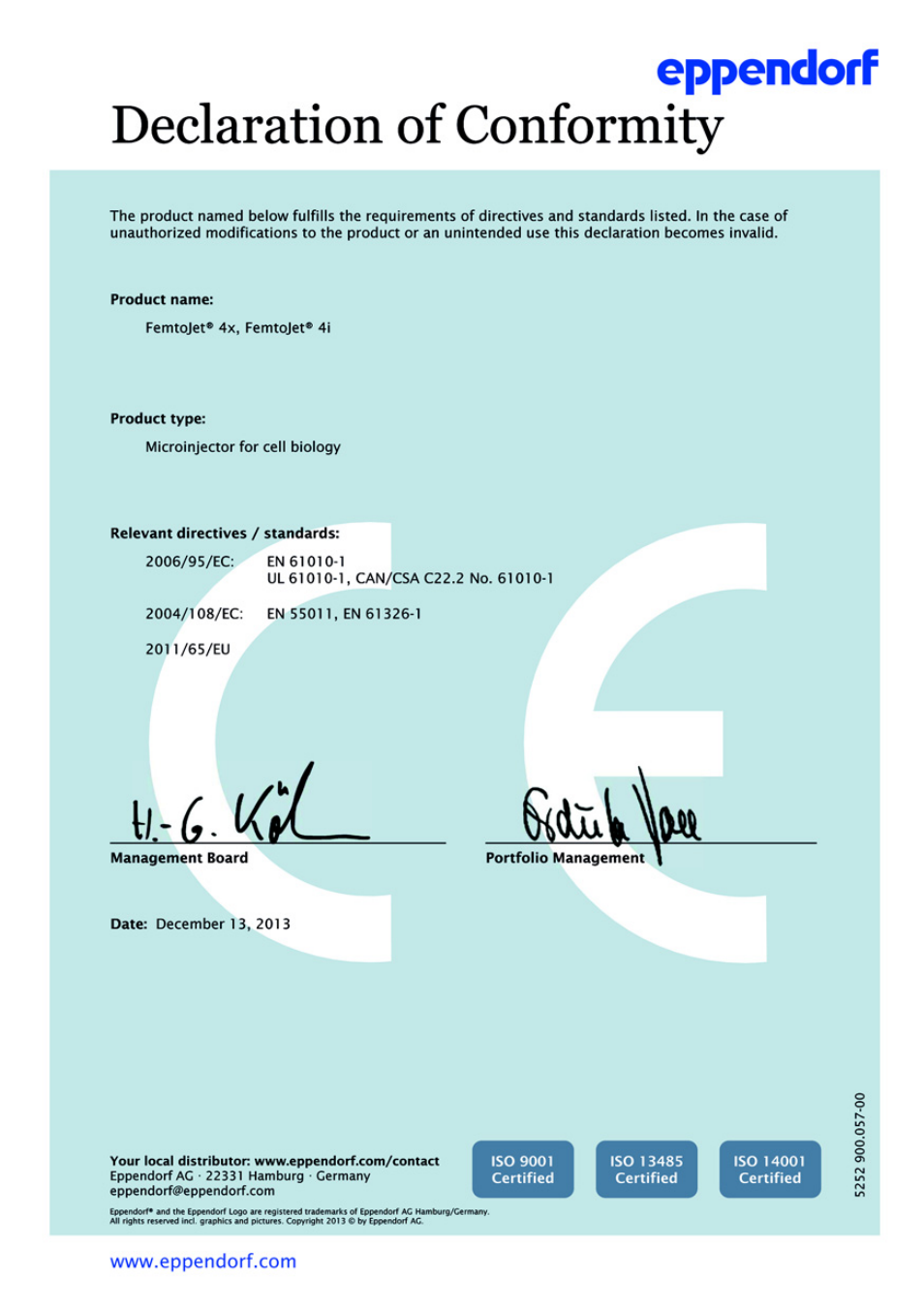 Declaration of conformity | Eppendorf FemtoJet 4x v.1 User Manual | Page 53 / 56