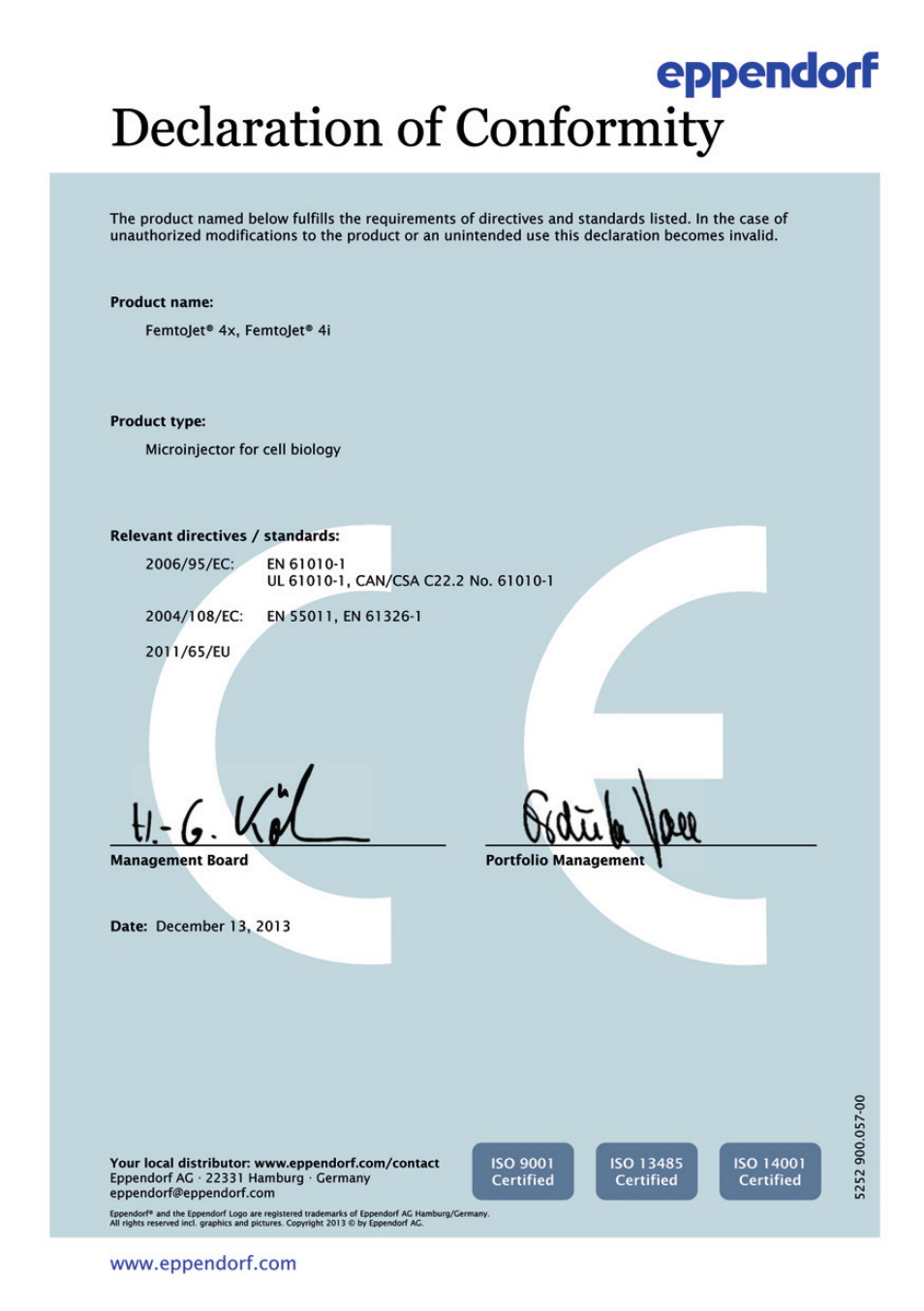 Declaration of conformity | Eppendorf FemtoJet 4x v.2 User Manual | Page 55 / 58