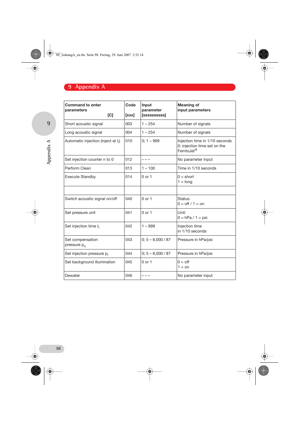 9 appendix a, Appendix a | Eppendorf FemtoJet express User Manual | Page 50 / 56