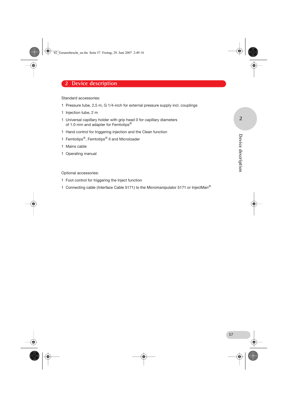 2 device description 2, Device description | Eppendorf FemtoJet express User Manual | Page 9 / 56
