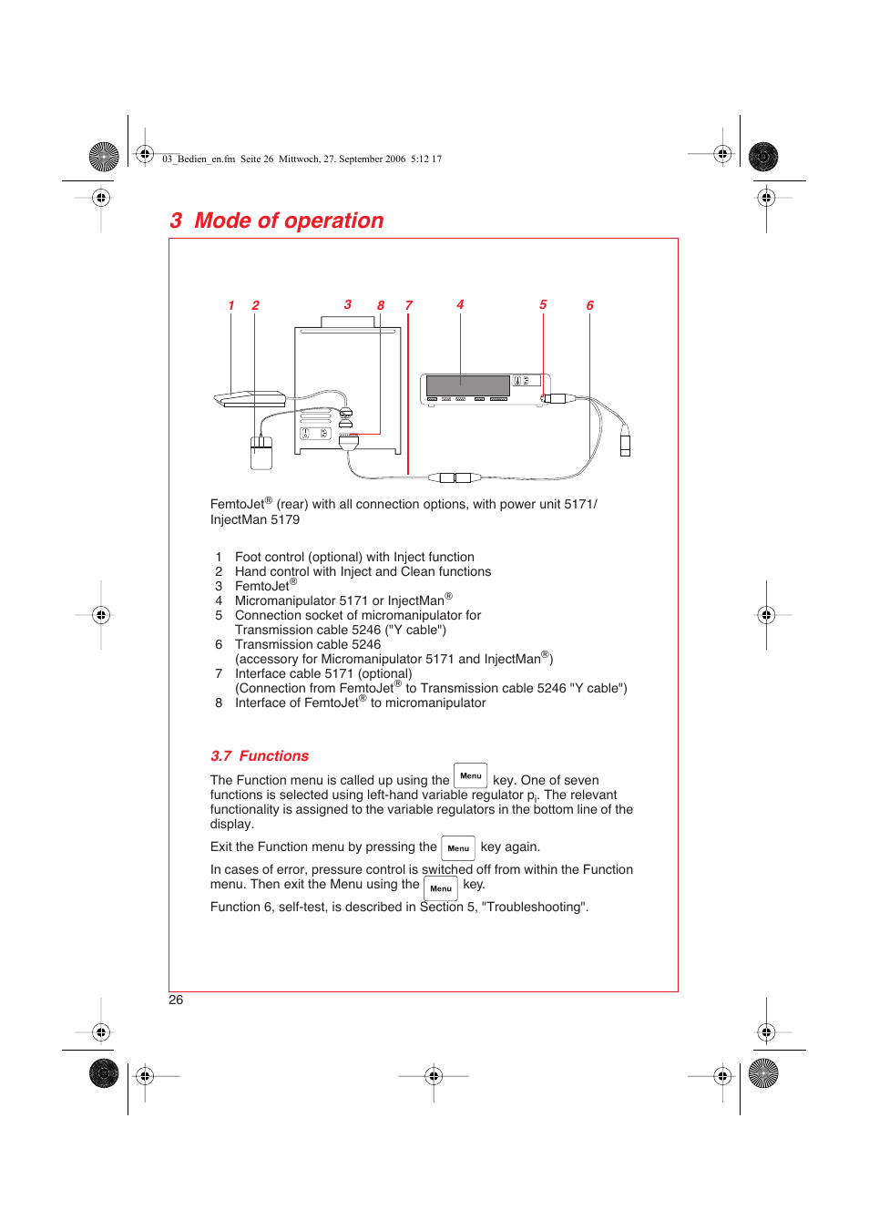 7 functions, 3 mode of operation | Eppendorf FemtoJet User Manual | Page 28 / 57