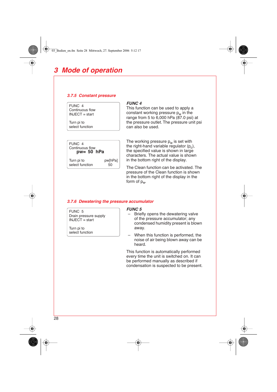 5 constant pressure, 6 dewatering the pressure accumulator, 3 mode of operation | Eppendorf FemtoJet User Manual | Page 30 / 57