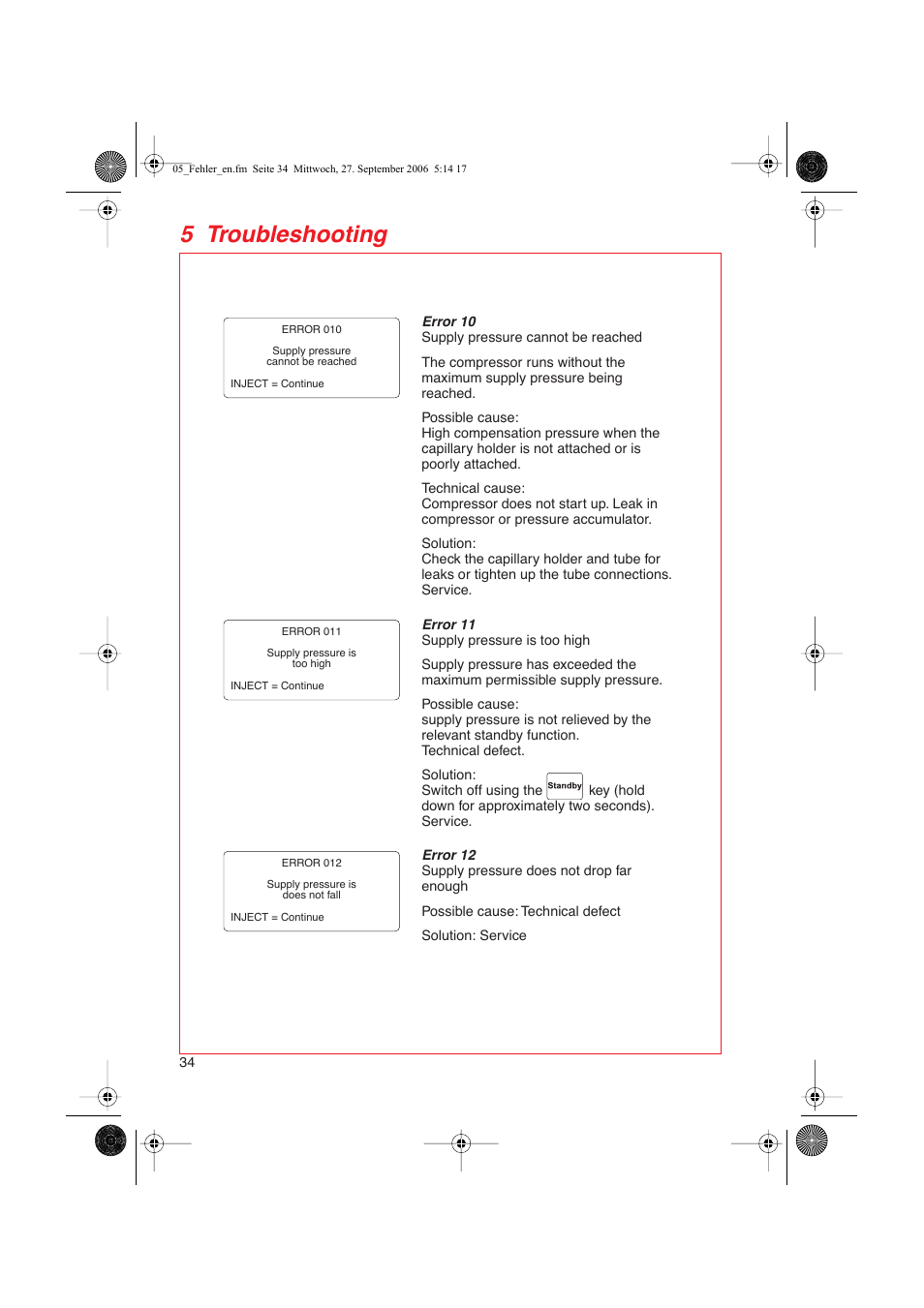 5 troubleshooting | Eppendorf FemtoJet User Manual | Page 36 / 57