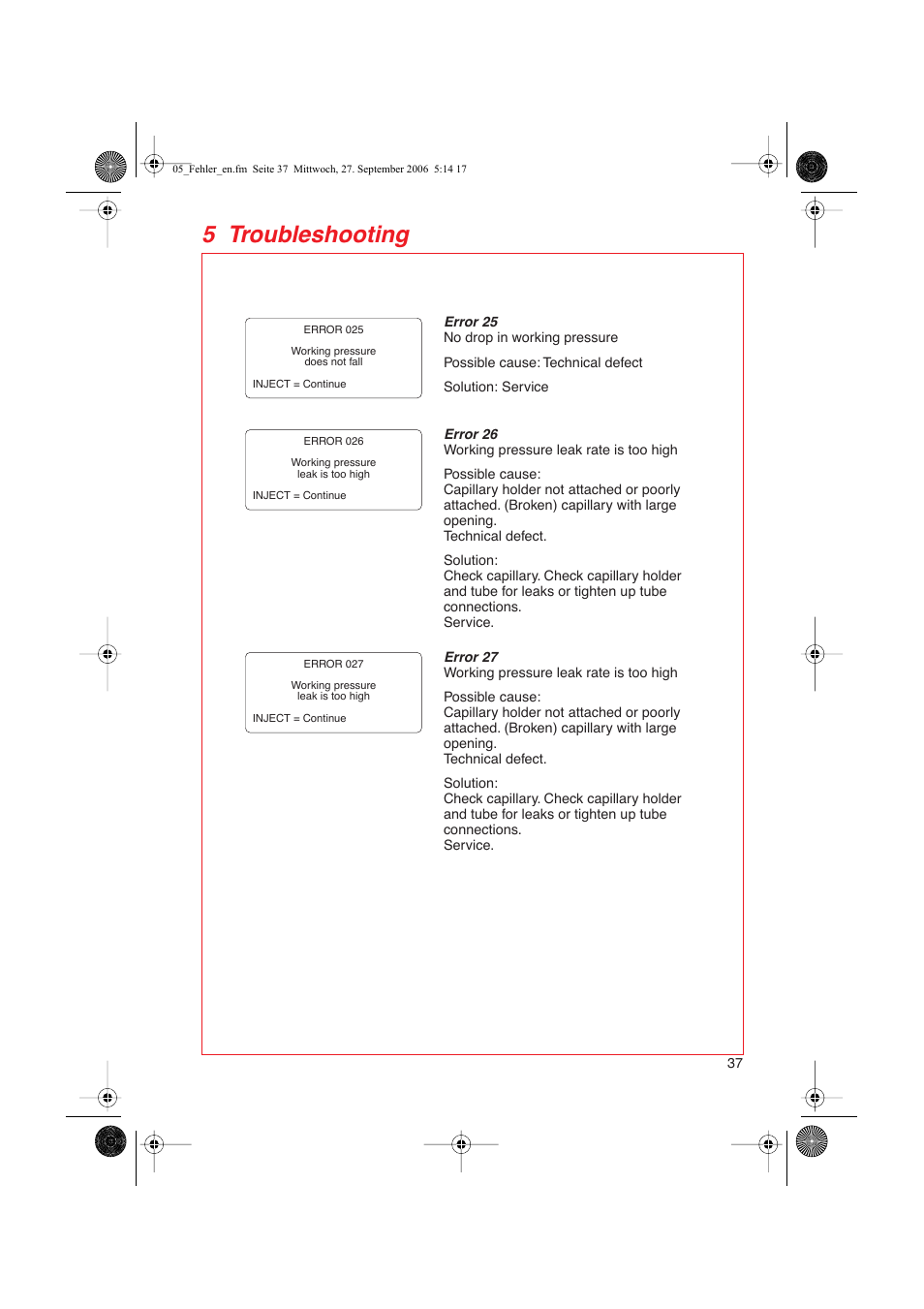 5 troubleshooting | Eppendorf FemtoJet User Manual | Page 39 / 57