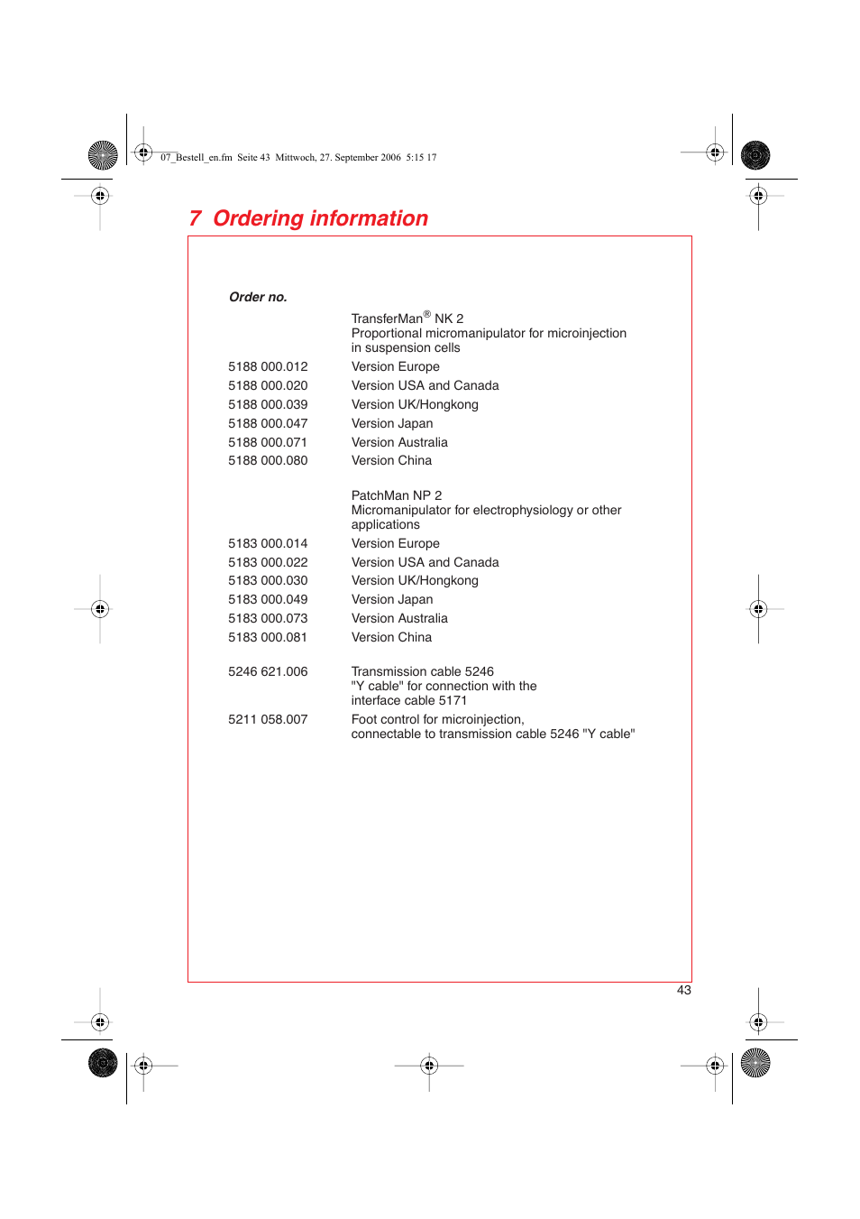 7 ordering information | Eppendorf FemtoJet User Manual | Page 45 / 57