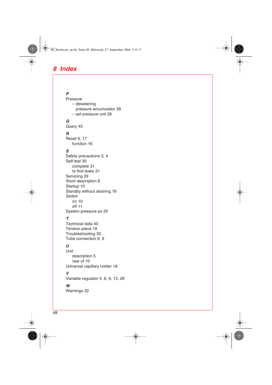 8 index | Eppendorf FemtoJet User Manual | Page 50 / 57