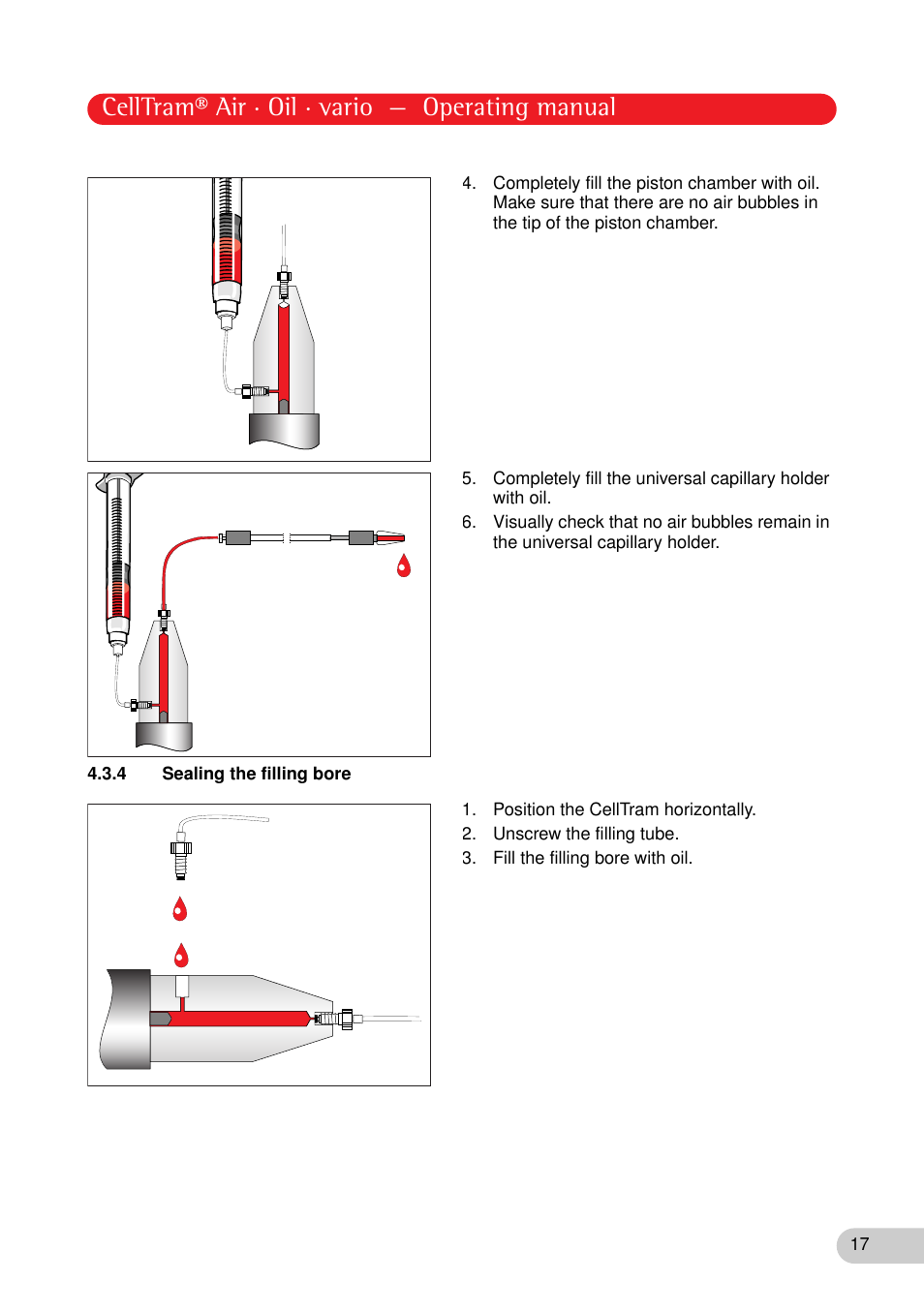 4 sealing the filling bore, Celltram® air · oil · vario — operating manual | Eppendorf CellTram vario User Manual | Page 17 / 31