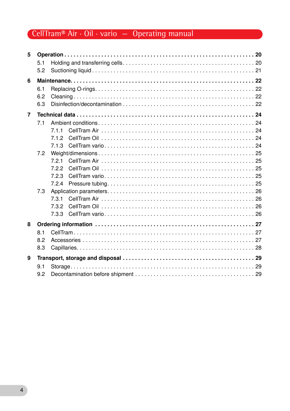 Celltram® air · oil · vario — operating manual | Eppendorf CellTram vario User Manual | Page 4 / 31