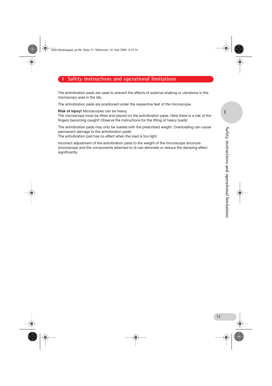 1 safety instructions and operational limitations | Eppendorf Antivibration Pad XL User Manual | Page 4 / 13