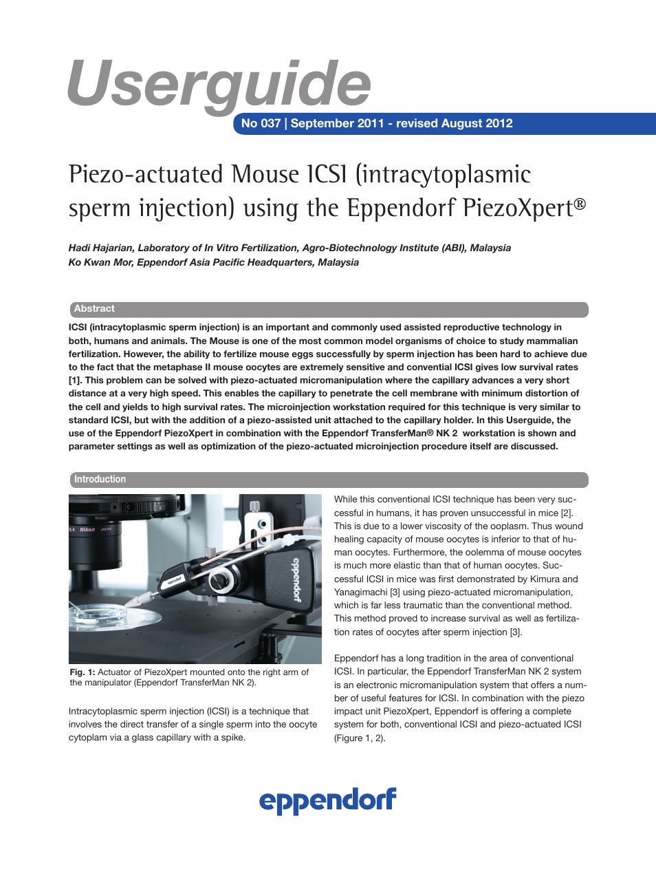 Eppendorf Piezo-actuated Mouse ICSI (intracytoplasmic sperm injection) User Manual | 8 pages