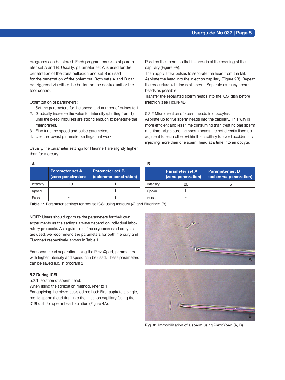 Userguide no 037 | page 5 | Eppendorf Piezo-actuated Mouse ICSI (intracytoplasmic sperm injection) User Manual | Page 5 / 8