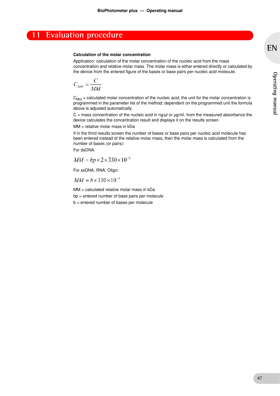 11 evaluation procedure | Eppendorf BioPhotometer plus User Manual | Page 47 / 51