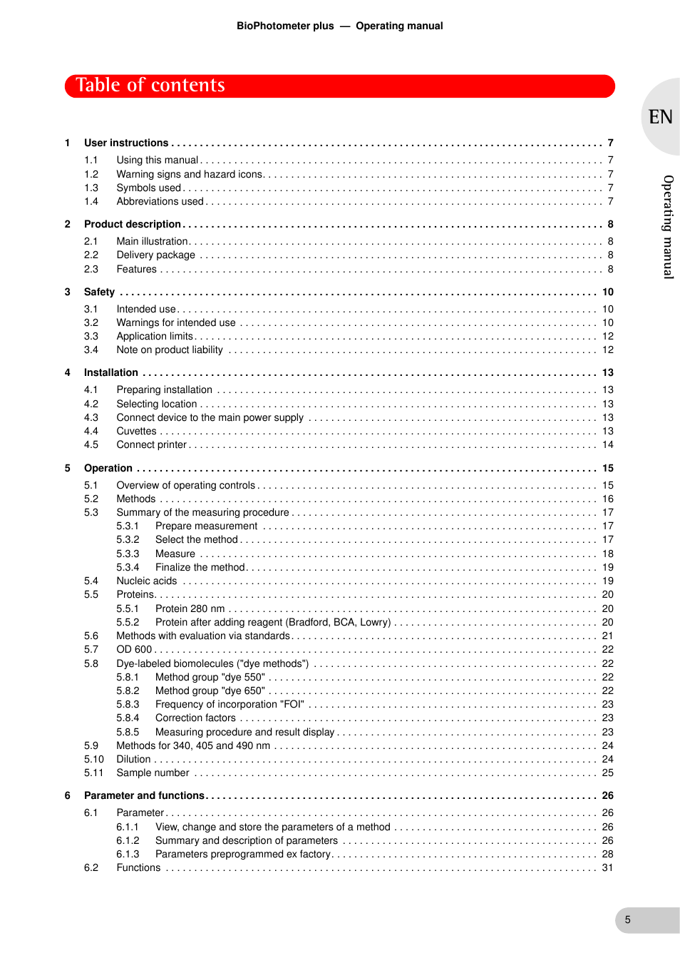 Eppendorf BioPhotometer plus User Manual | Page 5 / 51