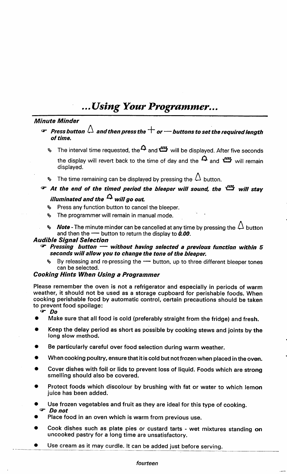 Audible signal selection, Cooking hints when using a programmer, Using your programmer | Ariston DOV317 User Manual | Page 16 / 28