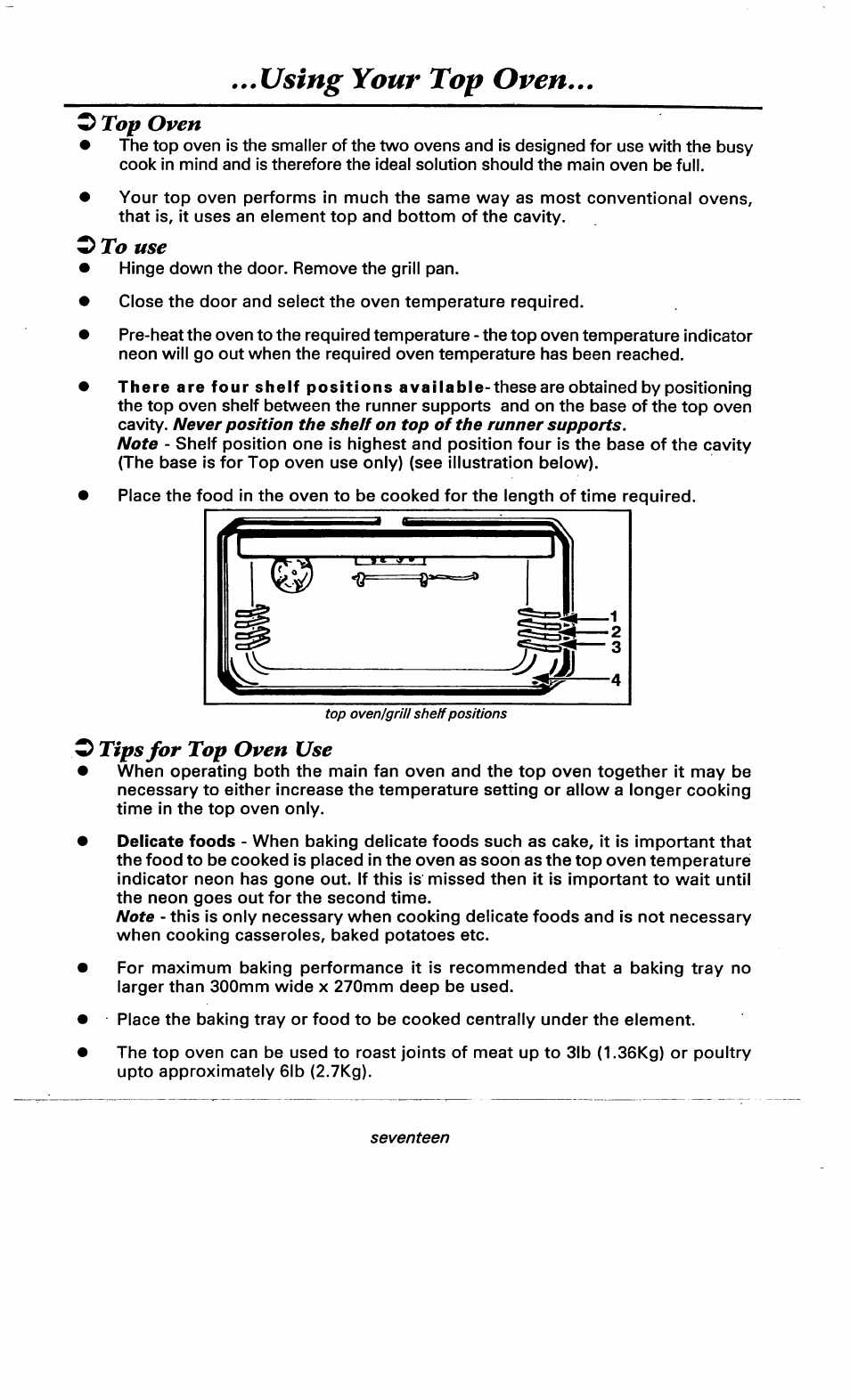 O top oven, O to use, O tips for top oven use | Using your top oven | Ariston DOV317 User Manual | Page 19 / 28