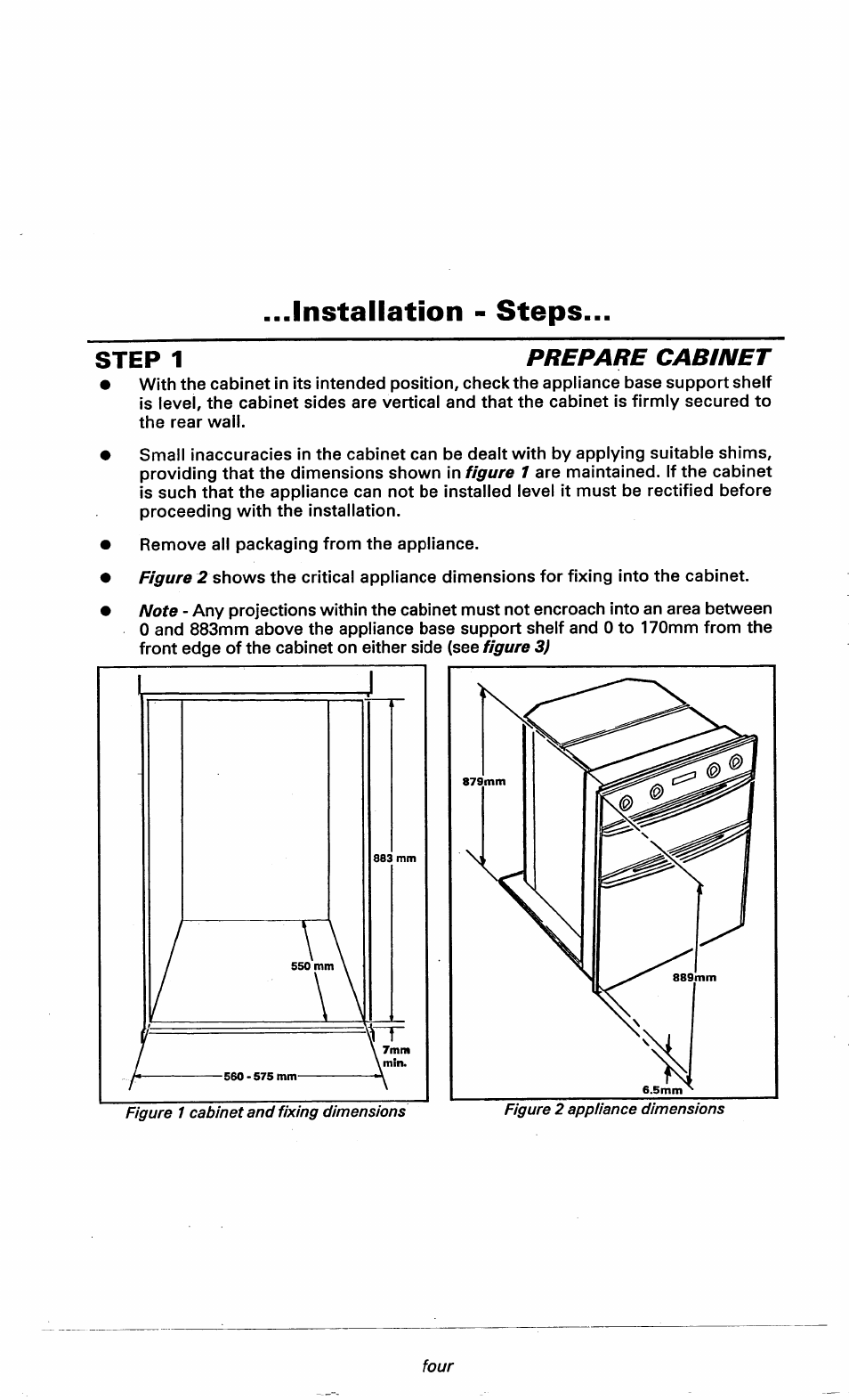 Step 1 prepare cabinet, Step 1 - prepare cabinet, Installation - steps | Ariston DOV317 User Manual | Page 6 / 28