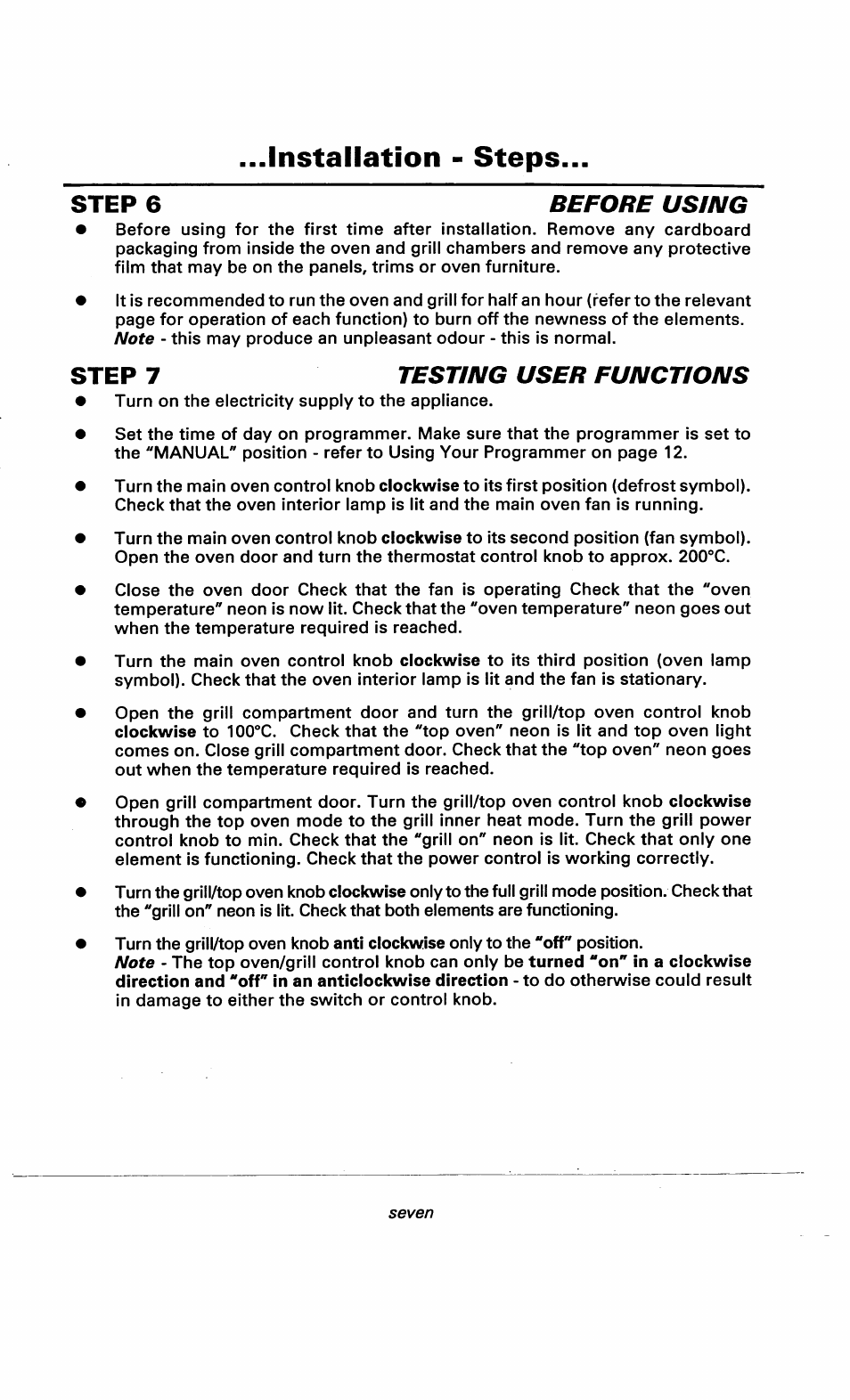 Step 6 before using, Step 7 testing user functions, Step 6 - before using | Step 7 - testing user functions, Installation - steps | Ariston DOV317 User Manual | Page 9 / 28