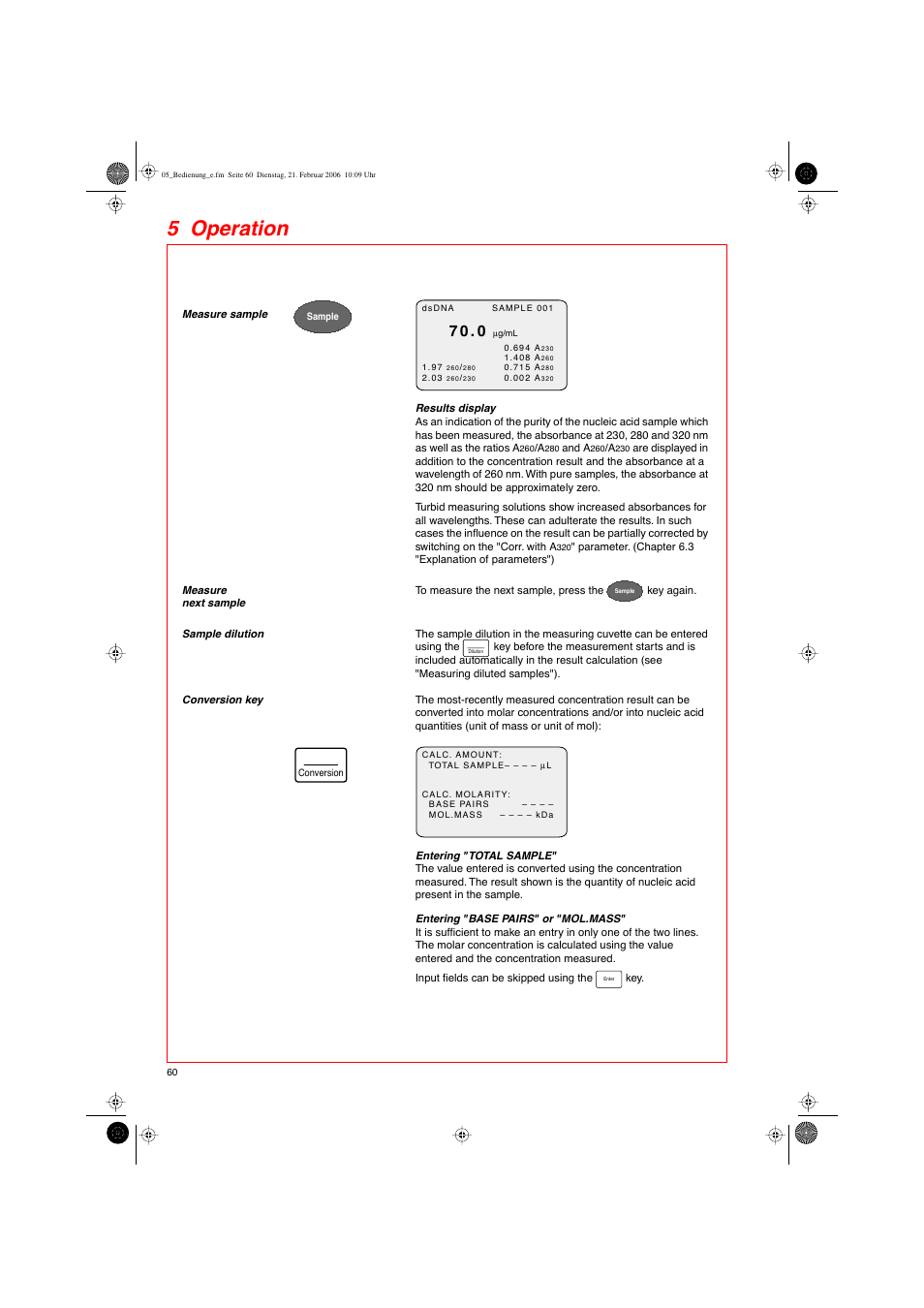 5 operation | Eppendorf BioPhotometer User Manual | Page 18 / 53