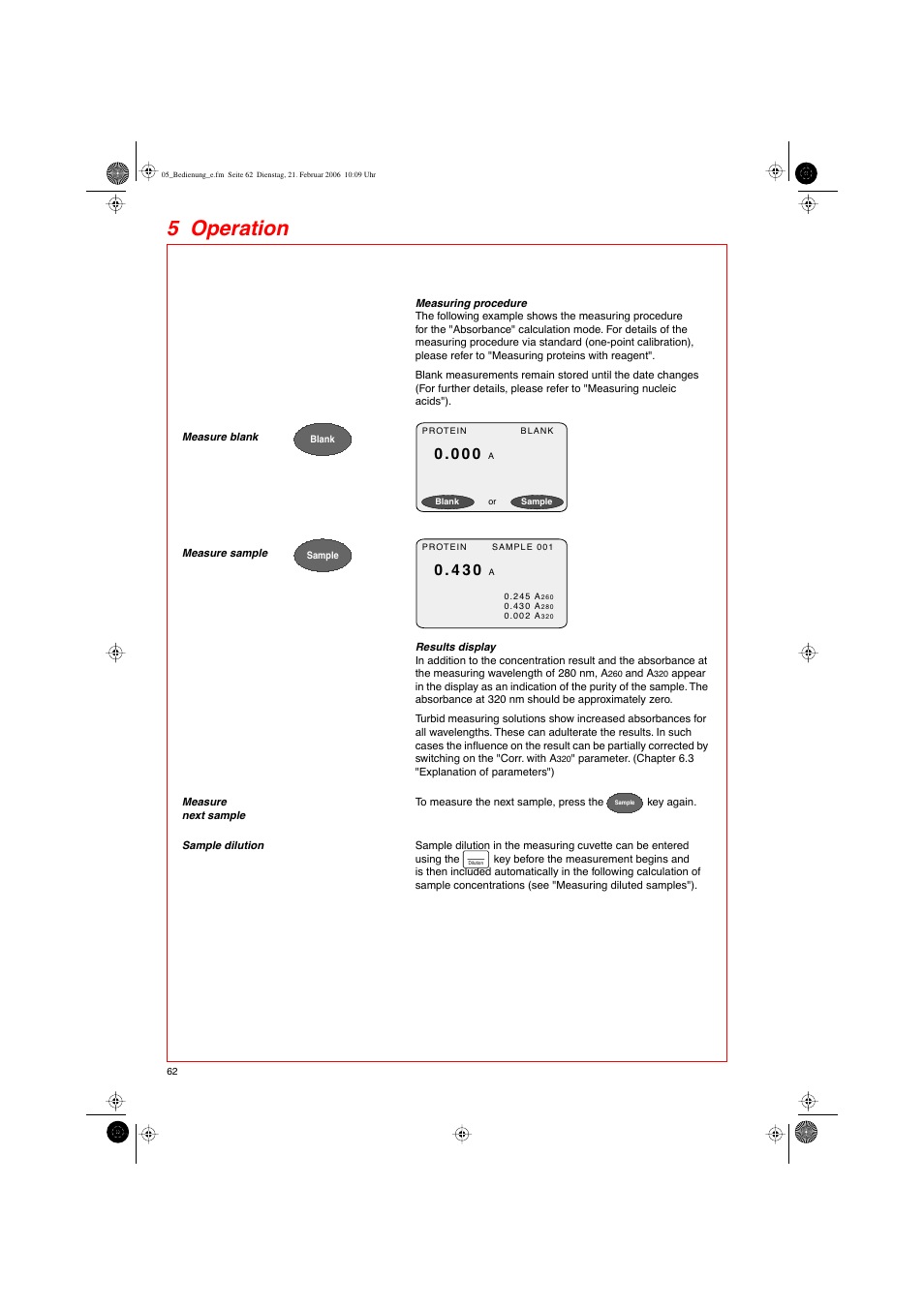 5 operation | Eppendorf BioPhotometer User Manual | Page 20 / 53